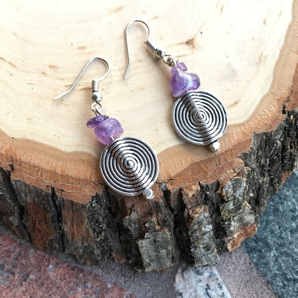 π΄SALE ! Boho spiral genuine amethyst earrings - Picture 5 of 10